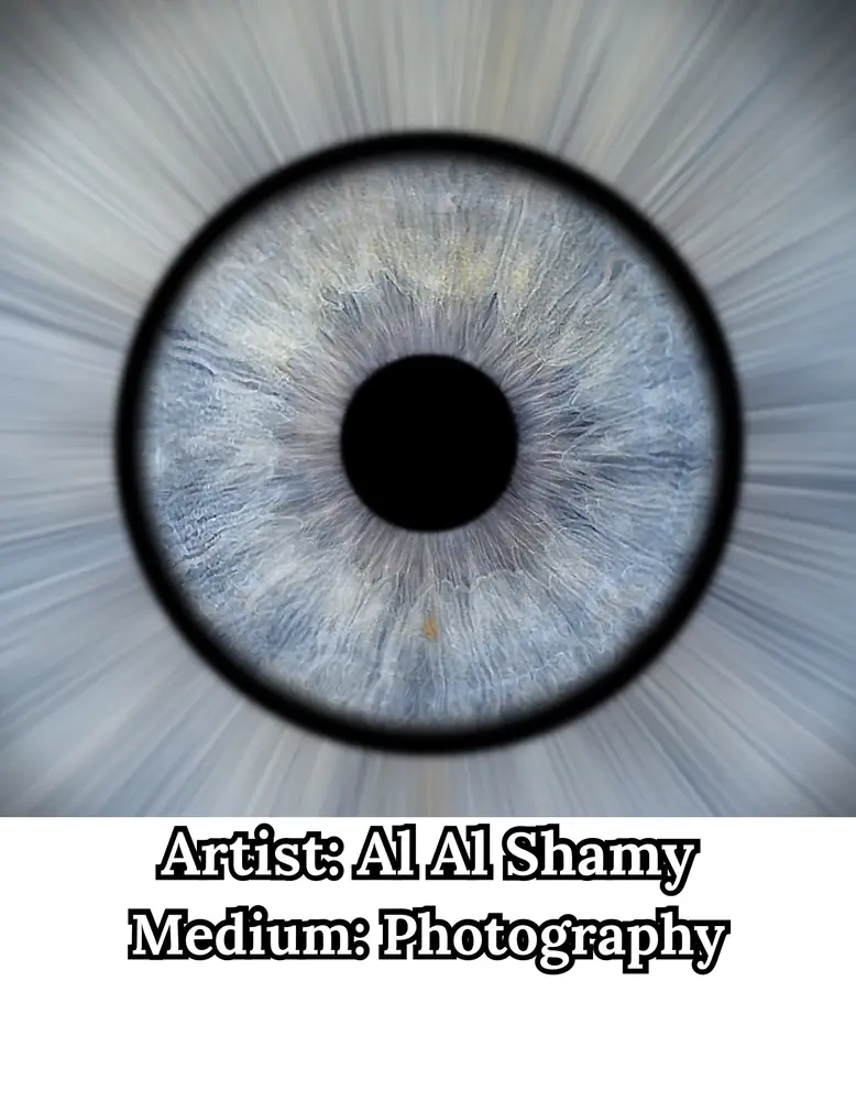Extreme close-up photograph of a blue-gray human eye, by Al Al Shamy