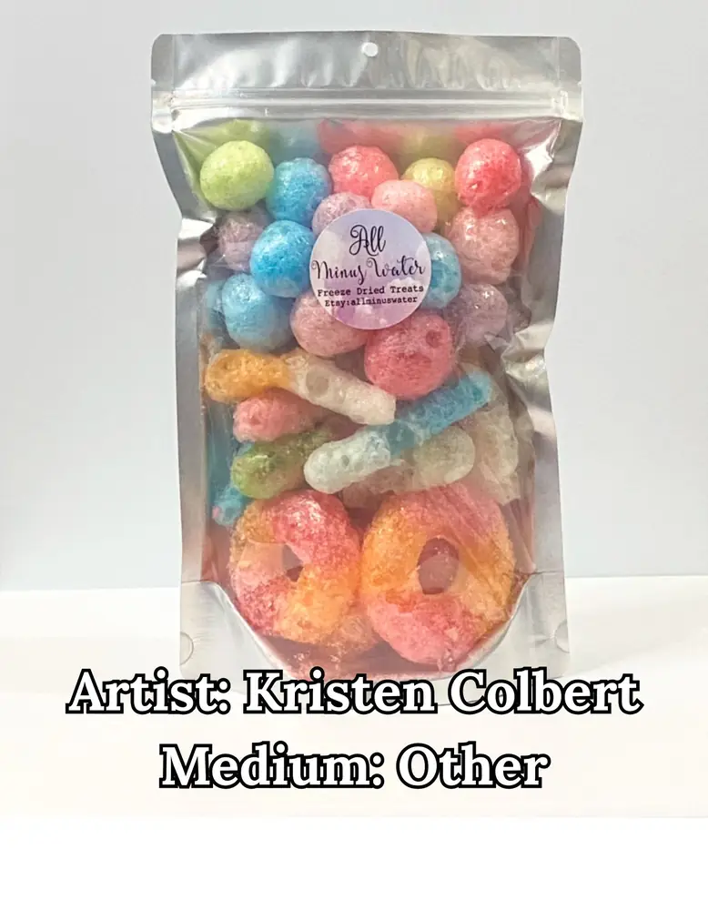Pouch of colorful freeze-dried candy, by Kristen Colbert