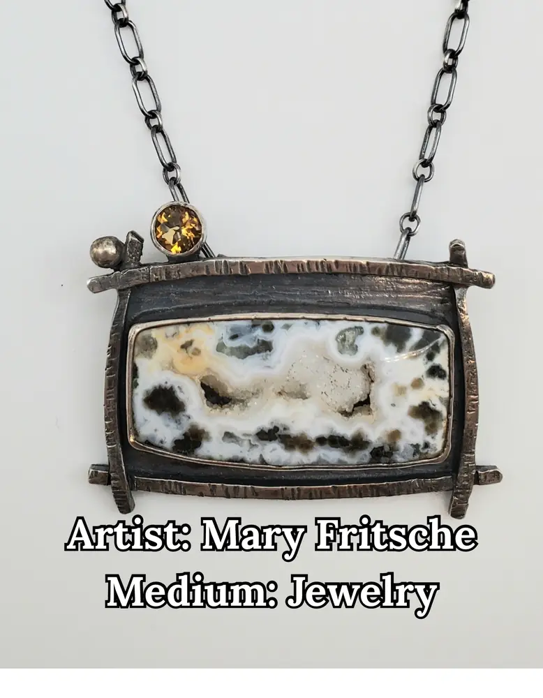 Ocean jasper and citrine pendant necklace in silver, by Mary Fritsche